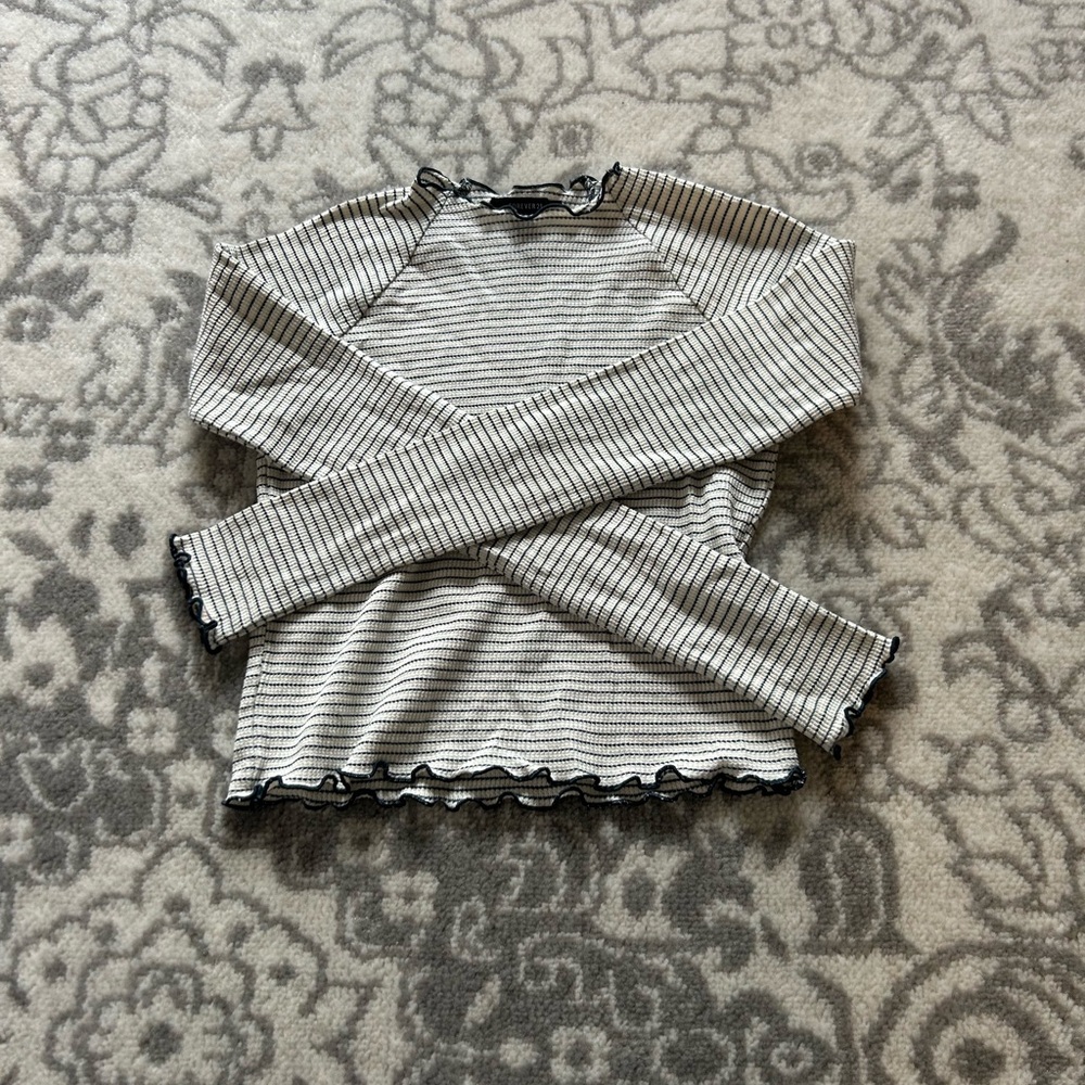 Forever 21 Navy and White Striped Lettuce Trim Top